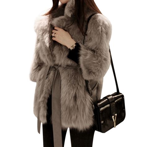luxury women faux fox fur coat  winter thick warm fluffy fur jacket overcoat elegant female