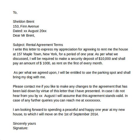 rent  letter template