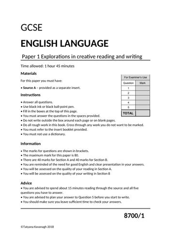 gcse english aqa exam paper  qp mock teaching resources