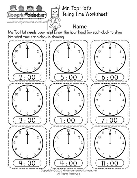 printable telling time worksheet  kindergarten time worksheet