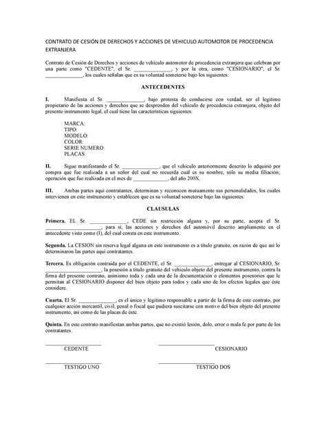 contrato de cesion de derecho   acciones de vehiculo automotor de procedencia extranjera studocu