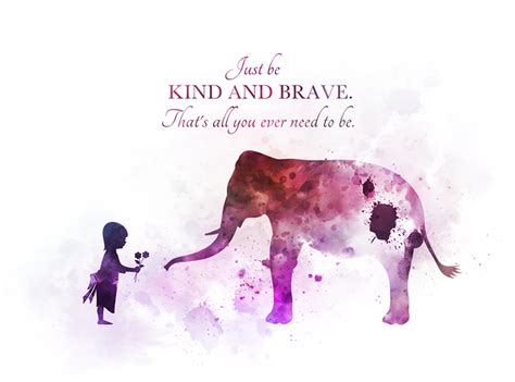 Be Kind And Brave Quote Art Print Inspirational Elephant Nursery