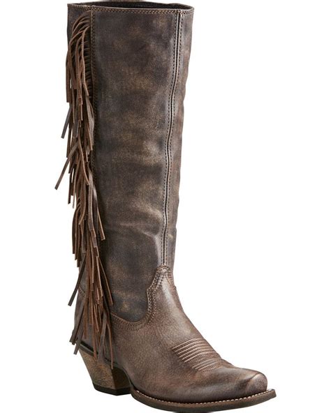 ariat womens brown leyton tall fringe boots square toe chocolate fringe boots boots