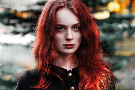 Wallpaper Face Women Redhead Model Long Hair Black Hair Fashion