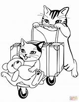 Coloring Cats Travel Pages Going Cat Printable Drawing sketch template