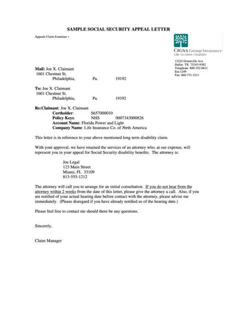 sample social security appeal letter printable