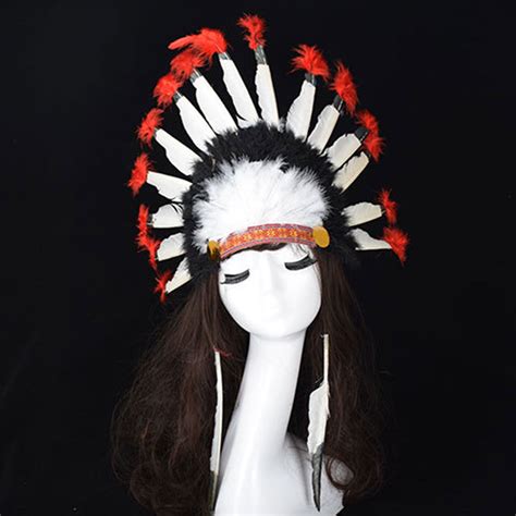 Indian Headdress Chief Feathers Bonnet Fancy Cosplay Hat Party Fit