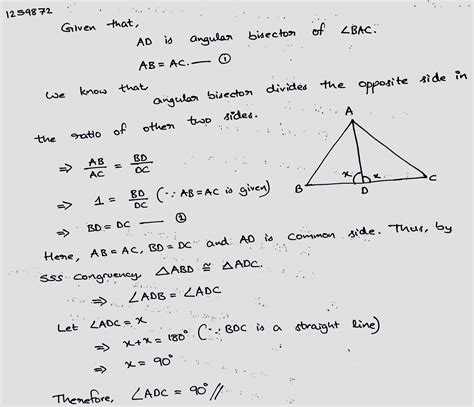 In Abc If Ad Is The Angle Bisector Of Bac And Abc Is An Isosceles