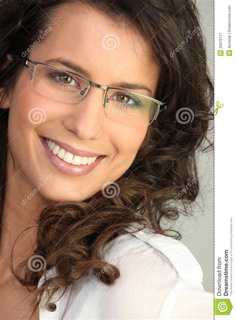 pretty brunette wearing glasses royalty free stock
