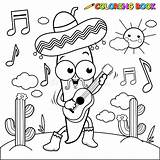 Coloring Mariachi Guitar Chili Pepper Playing Mexican Vector Stock Drawing Pages Illustration Color Singing Dancing Preview Getdrawings Editorial Pic sketch template