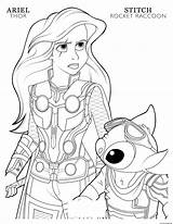 Coloring Stitch Pages Disney Ariel Avengers Rocket Raccoon Thor Printable sketch template