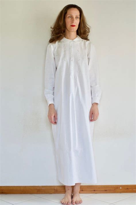 40s White Cotton Nightgown With Hand Embroidered Flowers Etsy