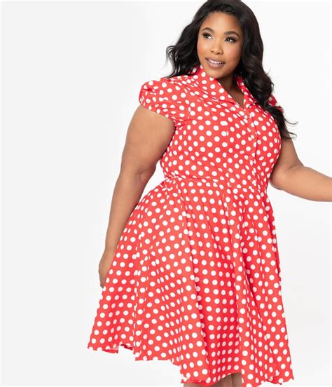 Plus Size 1950s Red And White Polka Dot Mona Swing Dress Unique