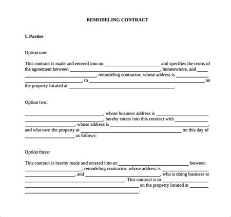 remodeling contract templates     sample templates