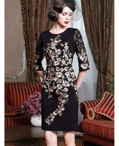Black With Gold Classy Cocktail Dress For Women Over 40 50