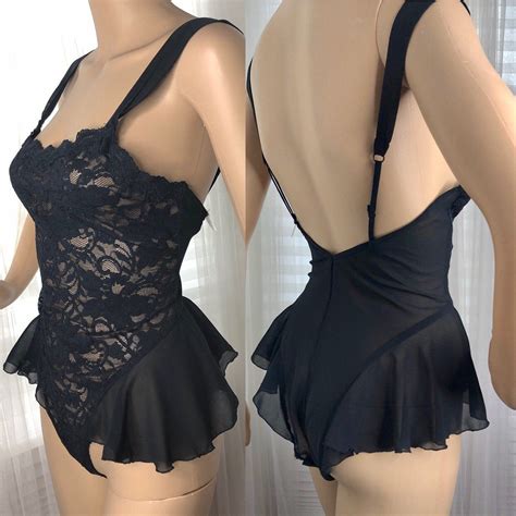 new victorias secret skirted lace teddy black chiffon and stretch lace