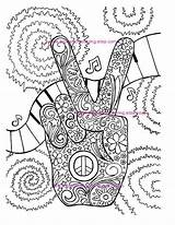 Coloring Hippie Adult Peace Colouring Retro Pages Printable Etsy Instant sketch template
