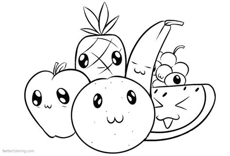 cute food coloring pages cartoon fruits  printable coloring pages
