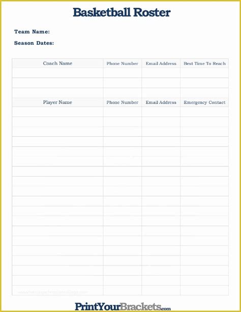 roster templates printable  printable basketball roster sheet