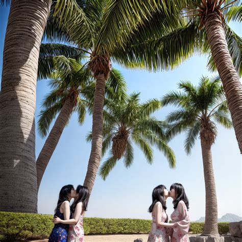 Image — Two Korean Women Kissing Under A Palm Tree