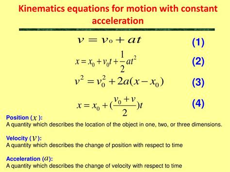 kinematics equations  motion  constant acceleration