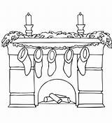 Fireplace Christmas Stockings Mantel Coloring Holding Pages Drawing Color Printable Chimney Da sketch template
