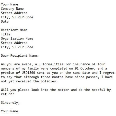sample letter requesting copy  insurance policy  business letter