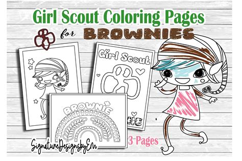 brownie coloring pages girl scout printable coloring sheet etsy