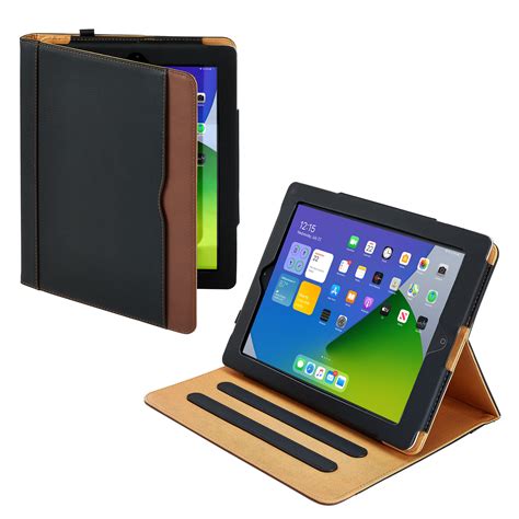 apple ipad air  case black  tan soft leather wallet smart cover