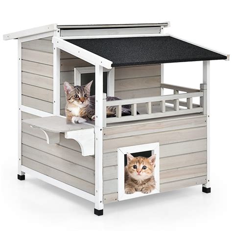 buy tangkula outdoor cat house wooden  story  cat shelter