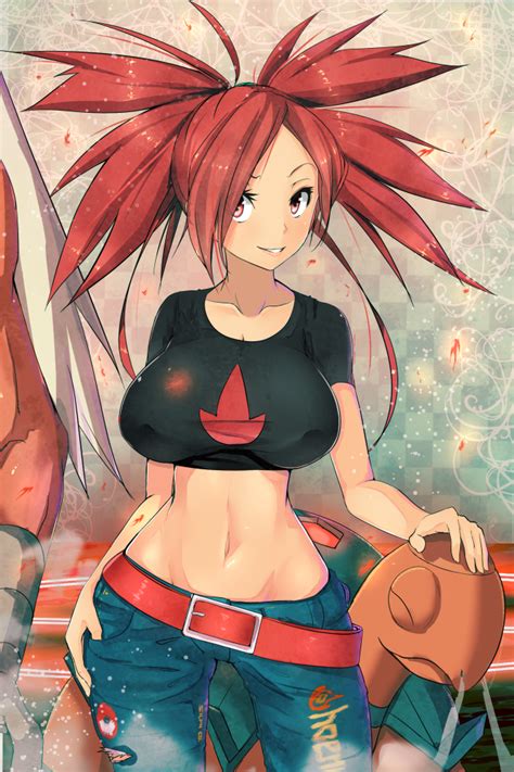 00s 1girl asuna pokemon belt blaziken breasts cleavage