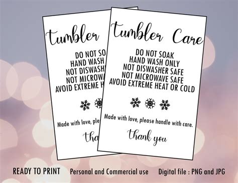 tumbler care card printable tumbler instructions card etsy