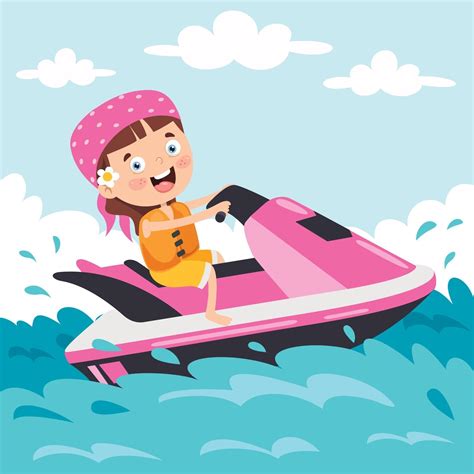 funny cartoon character riding jet ski  vector art  vecteezy