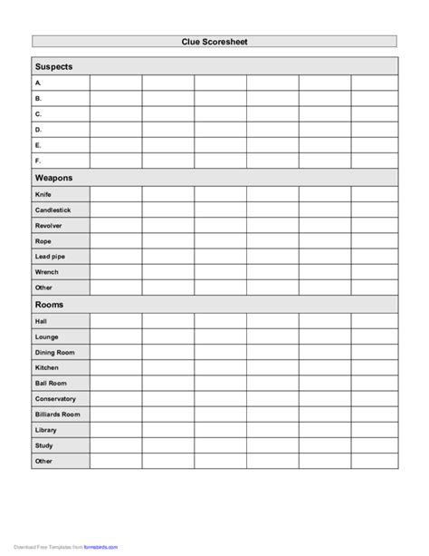 clue score sheet template