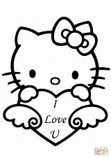 Coloring Kitty Hello Heart Pages Drawing Printable sketch template