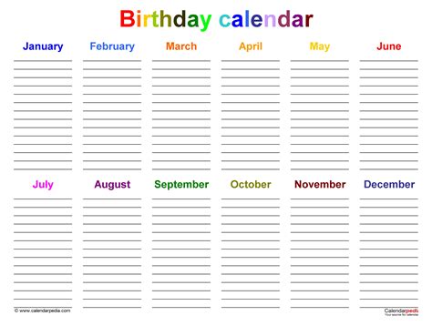 birthday calendar printable customizable  designs birthday