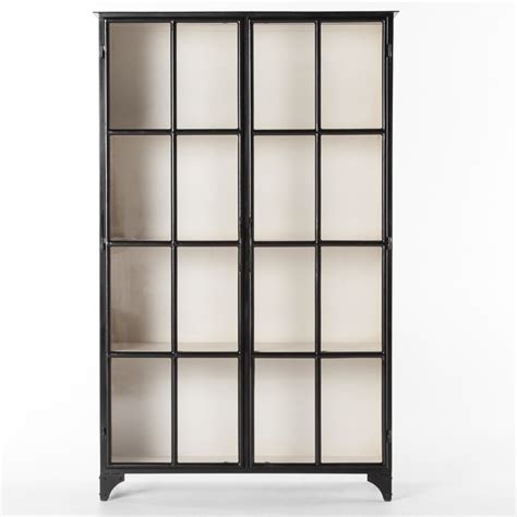 Camila Industrial Black Iron Display Cabinet With Glass Doors In 2021