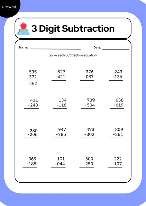 digit subtraction worksheets  pdfs dewwool