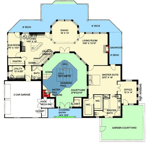 plan gh northwest home  indoor central courtyard bungalow style house plans