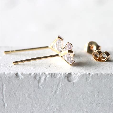 solid gold mm cz studs  gold cz studs  solid gold etsy