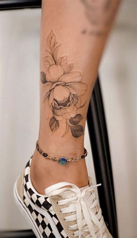 beautiful flower tattoo ideas peony tattoo  leg