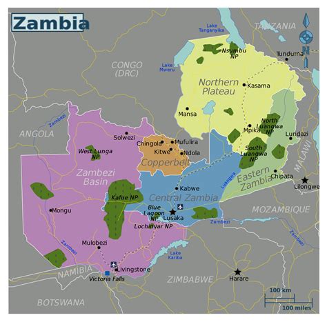 large regions map  zambia zambia africa mapsland maps   world