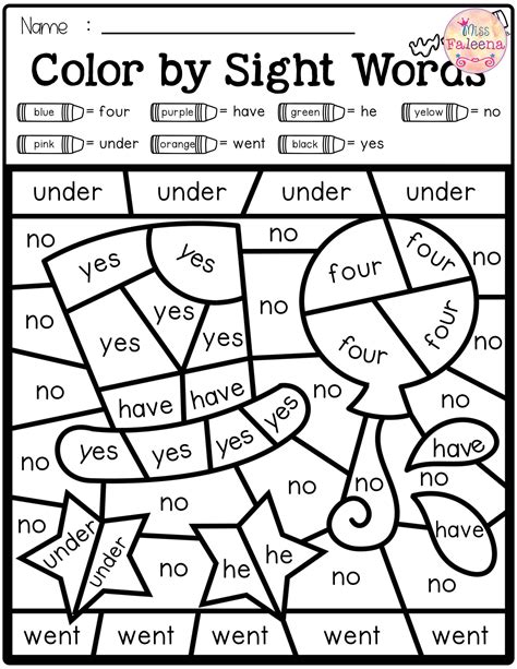 color  code sight words primer sight words kindergarten