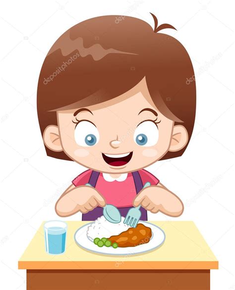 picture girl eating cartoon cartoon girl eating stock vector