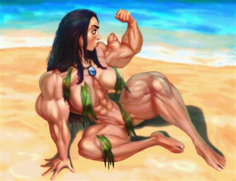 rule 34 abs beach biceps black hair breasts female flexing hyper