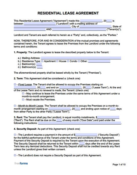 printable lease agreement template
