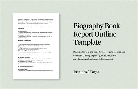 biography book report outline template  word  google docs