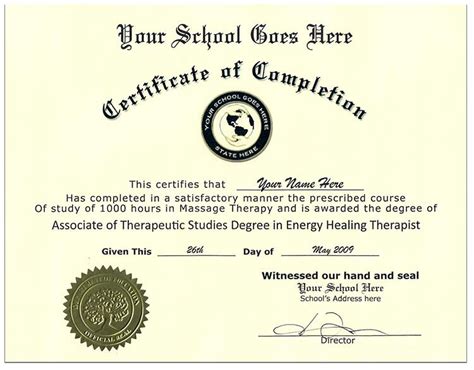 fake massage therapy certificate style 1
