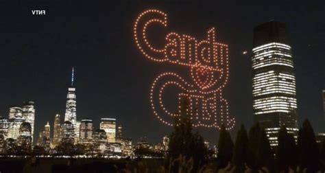 york sky lit    drones promoting candy crush