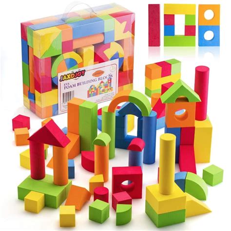 jaxojoy foam building blocks  kids  piece eva foam blocks gift playset  toddlers